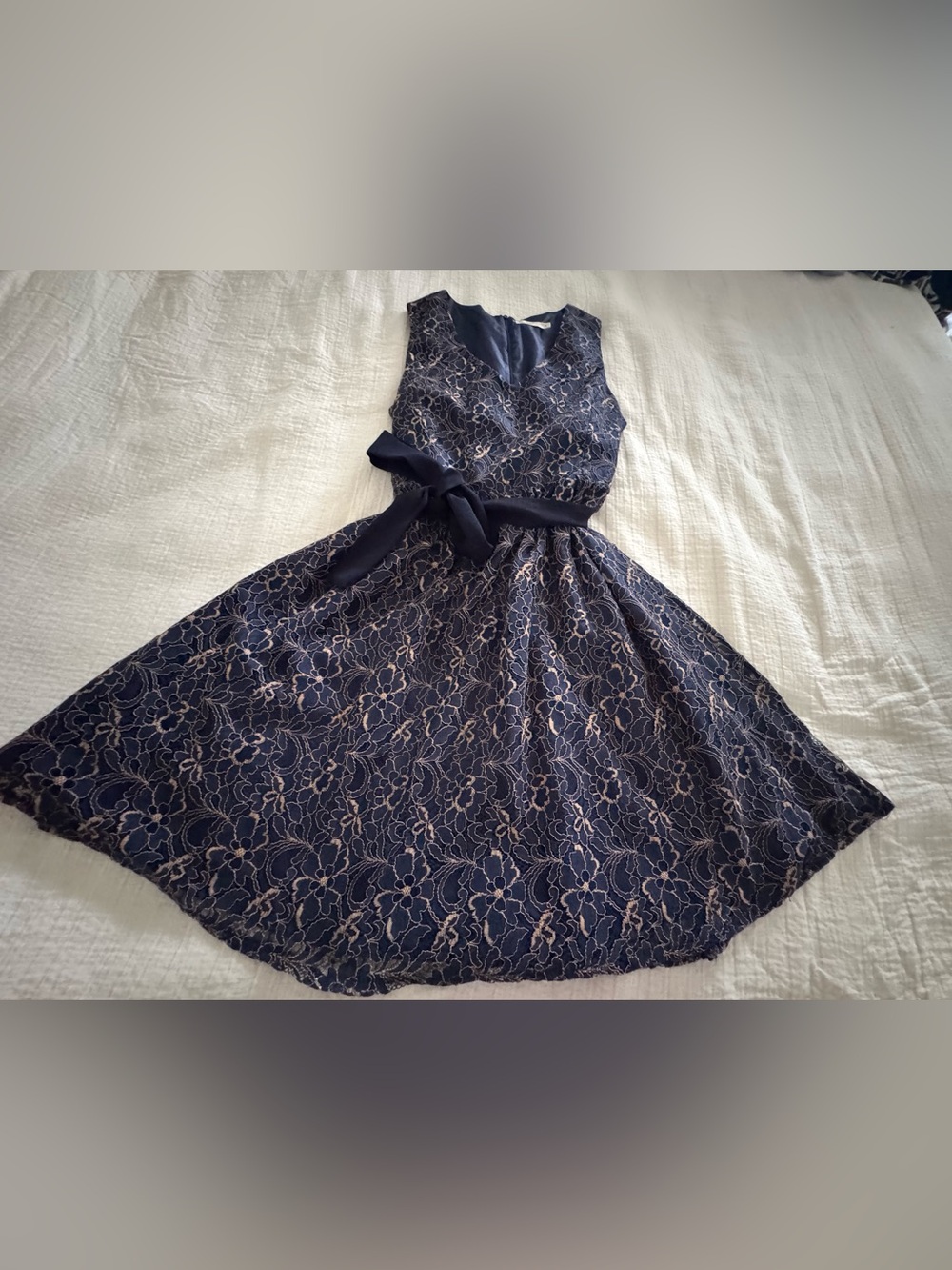 Hazel Navy Lace Fit & Flare Dress Size Medium Blush Floral Party Wedding